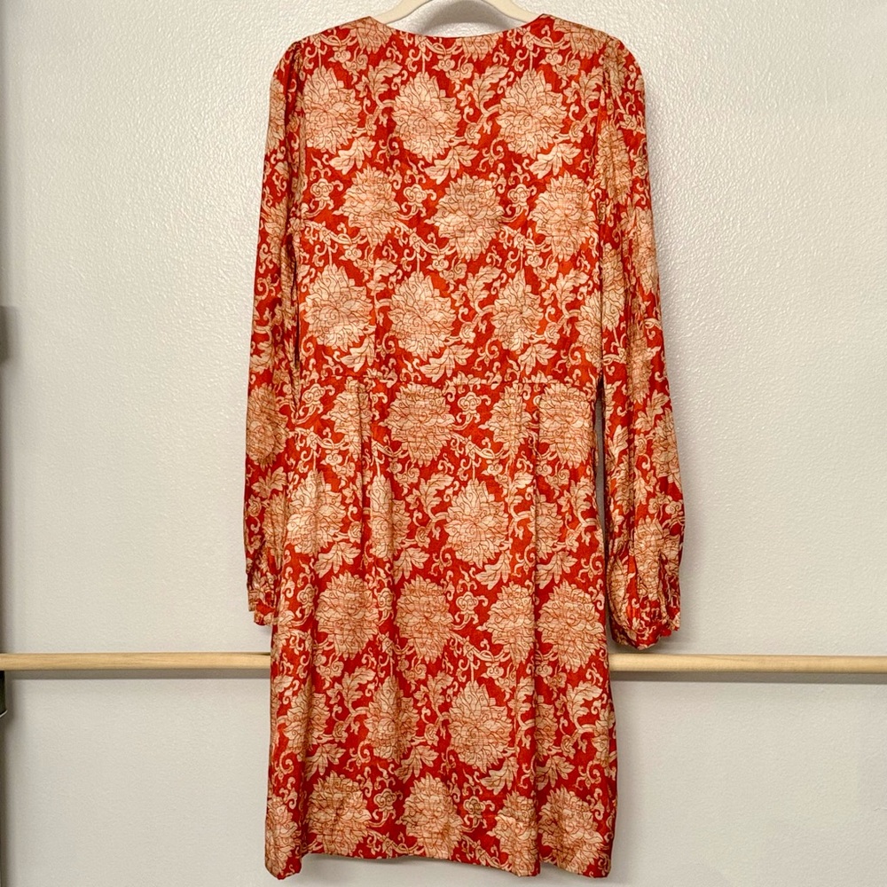 Anthropologie Skylar Surplice‎ Mini Dress Orange-Red Cream Flowers Size 8 - Picture 3 of 12